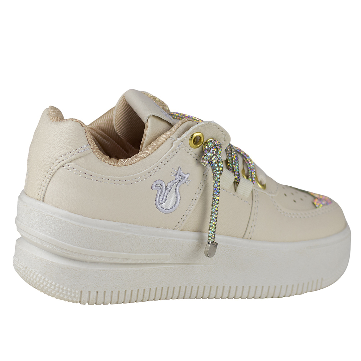 Tenis Urbano Plataforma Mujer Shadow 2084 Latte Suela Gruesa