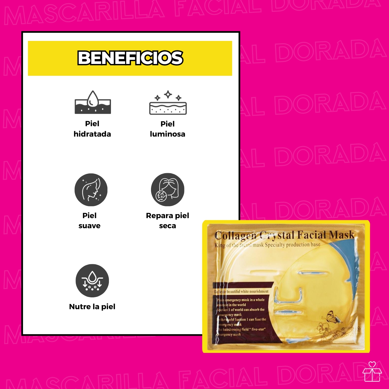 10 Mascarillas de Colágeno Gold Crystal Colagen.