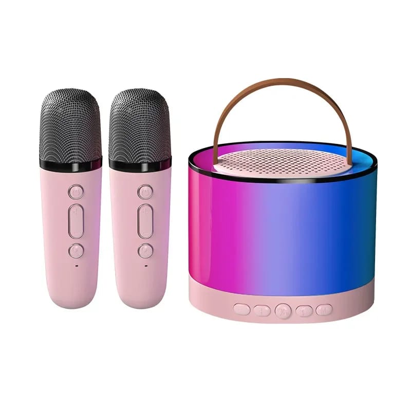 Mini bocina con dos microfonos karaoke con bluetooth.