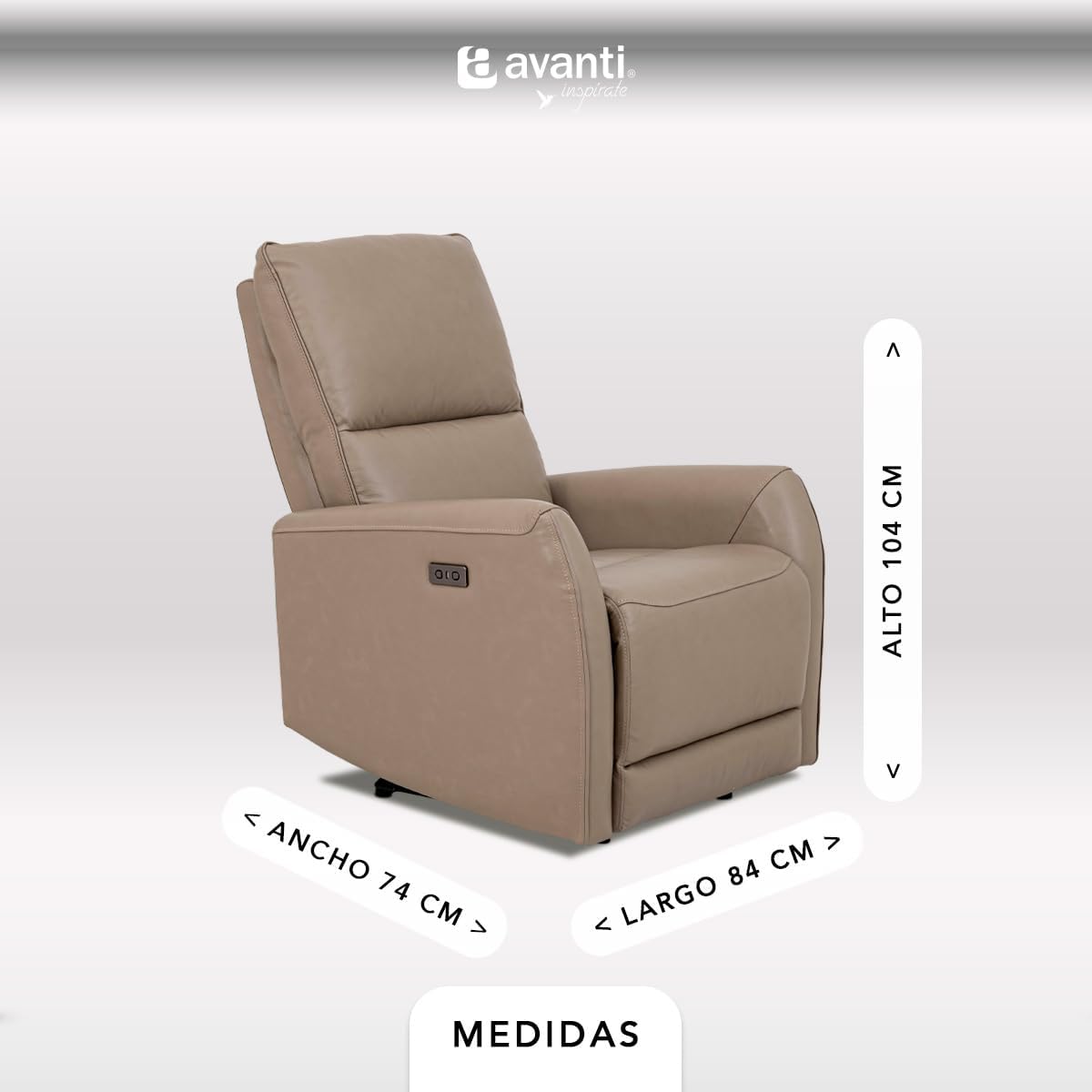 Sillón Reclinable Eléctrico Modelo Jermell de Piel color Beige