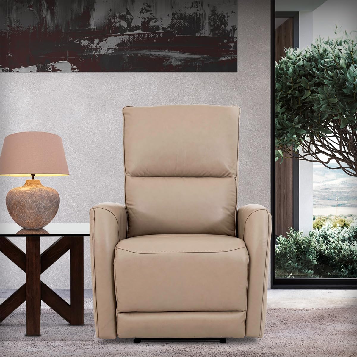 Sillón Reclinable Eléctrico Modelo Jermell de Piel color Beige