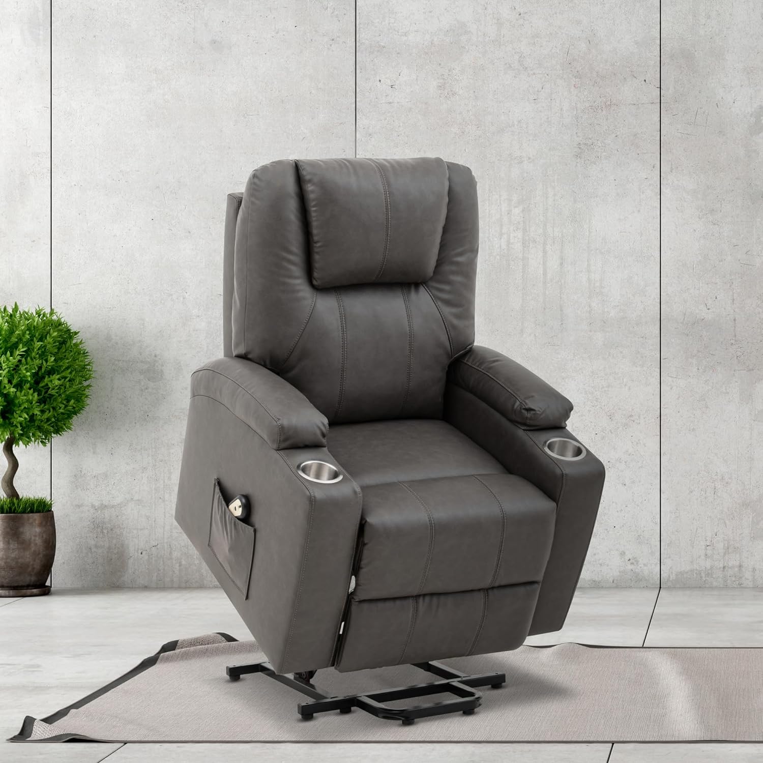 Sillón Reclinable con Masajeador Eléctrico Individual - Reposet Reclinable Confortable con Elevador para Facilitar El Descenso del Adulto del Sofá - para Sala De TV - Phoenix (Gris)