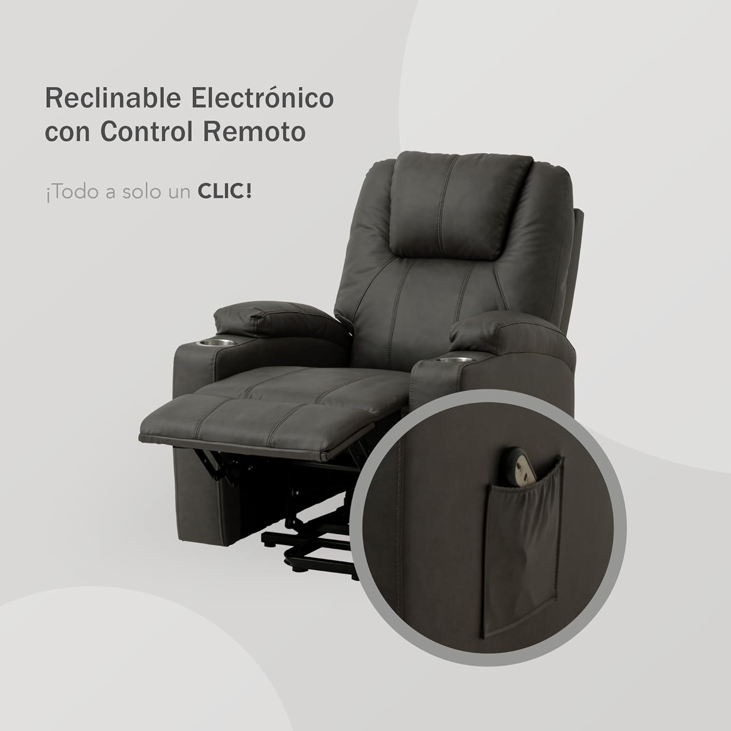 Sillón Reclinable con Masajeador Eléctrico Individual - Reposet Reclinable Confortable con Elevador para Facilitar El Descenso del Adulto del Sofá - para Sala De TV - Phoenix (Gris)