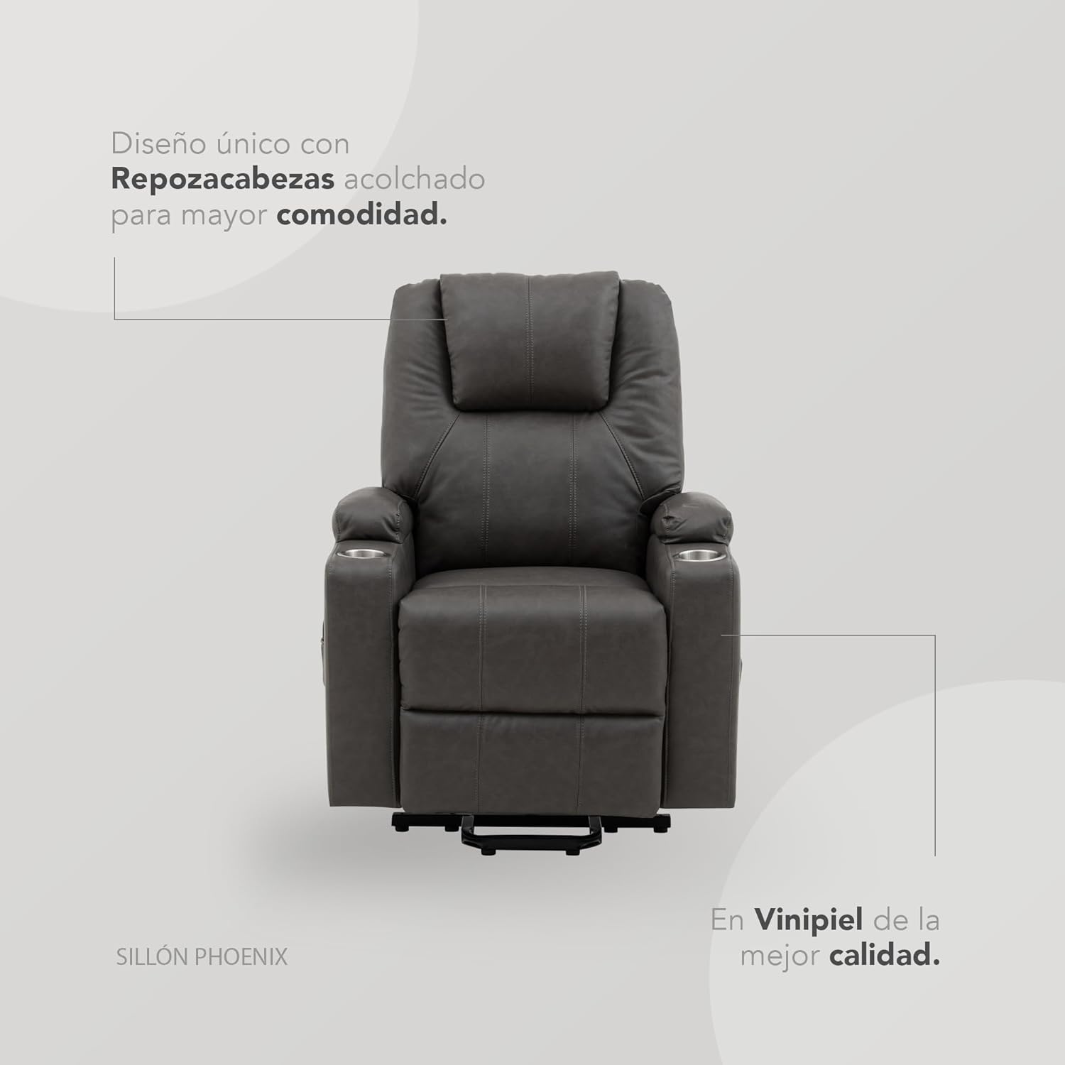 Sillón Reclinable con Masajeador Eléctrico Individual - Reposet Reclinable Confortable con Elevador para Facilitar El Descenso del Adulto del Sofá - para Sala De TV - Phoenix (Gris)