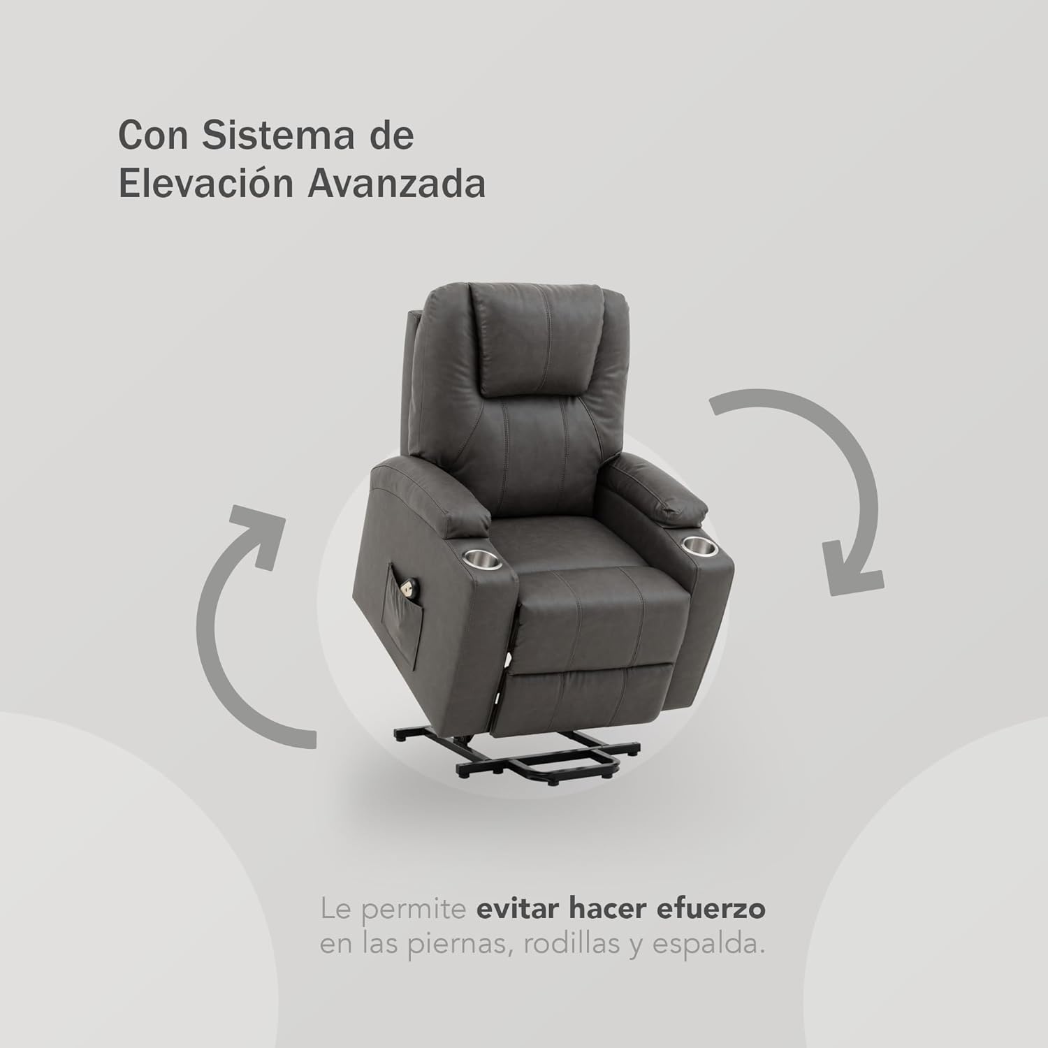 Sillón Reclinable con Masajeador Eléctrico Individual - Reposet Reclinable Confortable con Elevador para Facilitar El Descenso del Adulto del Sofá - para Sala De TV - Phoenix (Gris)