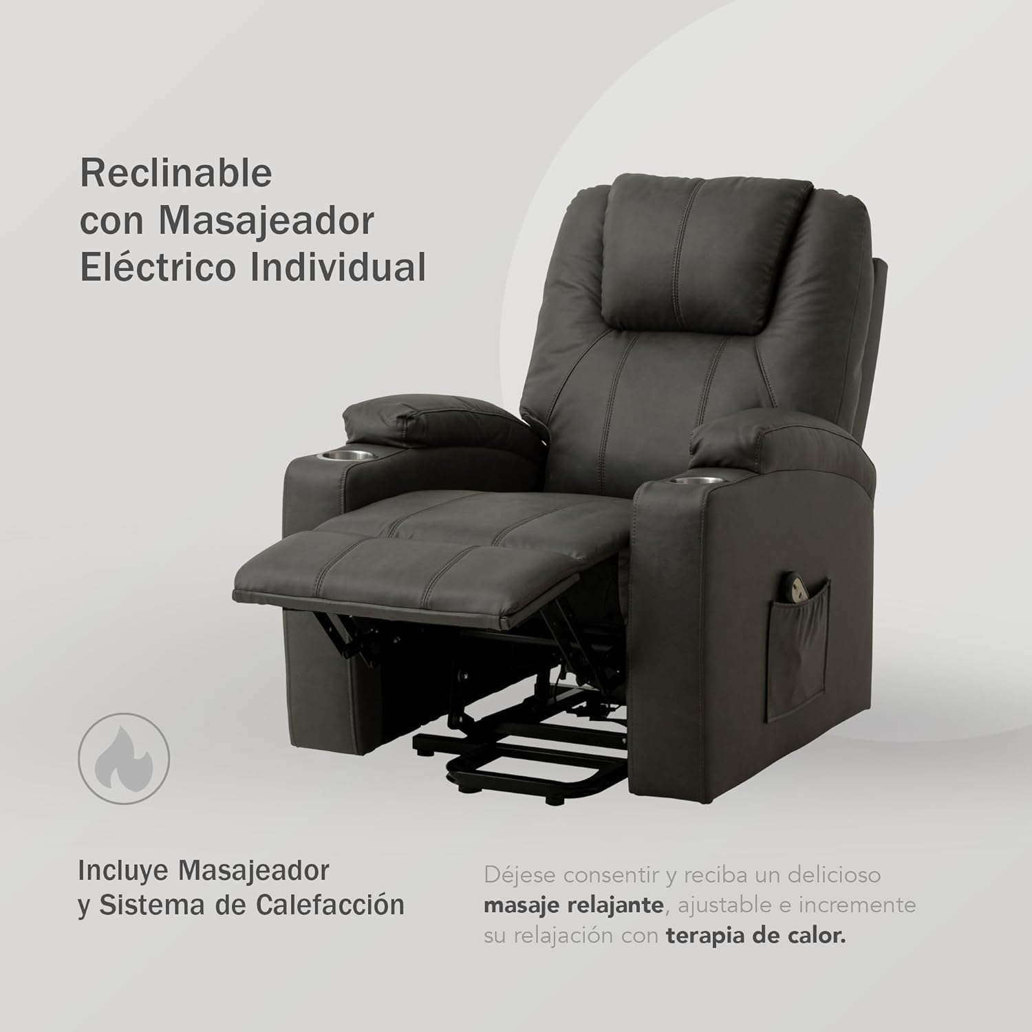 Sillón Reclinable con Masajeador Eléctrico Individual - Reposet Reclinable Confortable con Elevador para Facilitar El Descenso del Adulto del Sofá - para Sala De TV - Phoenix (Gris)