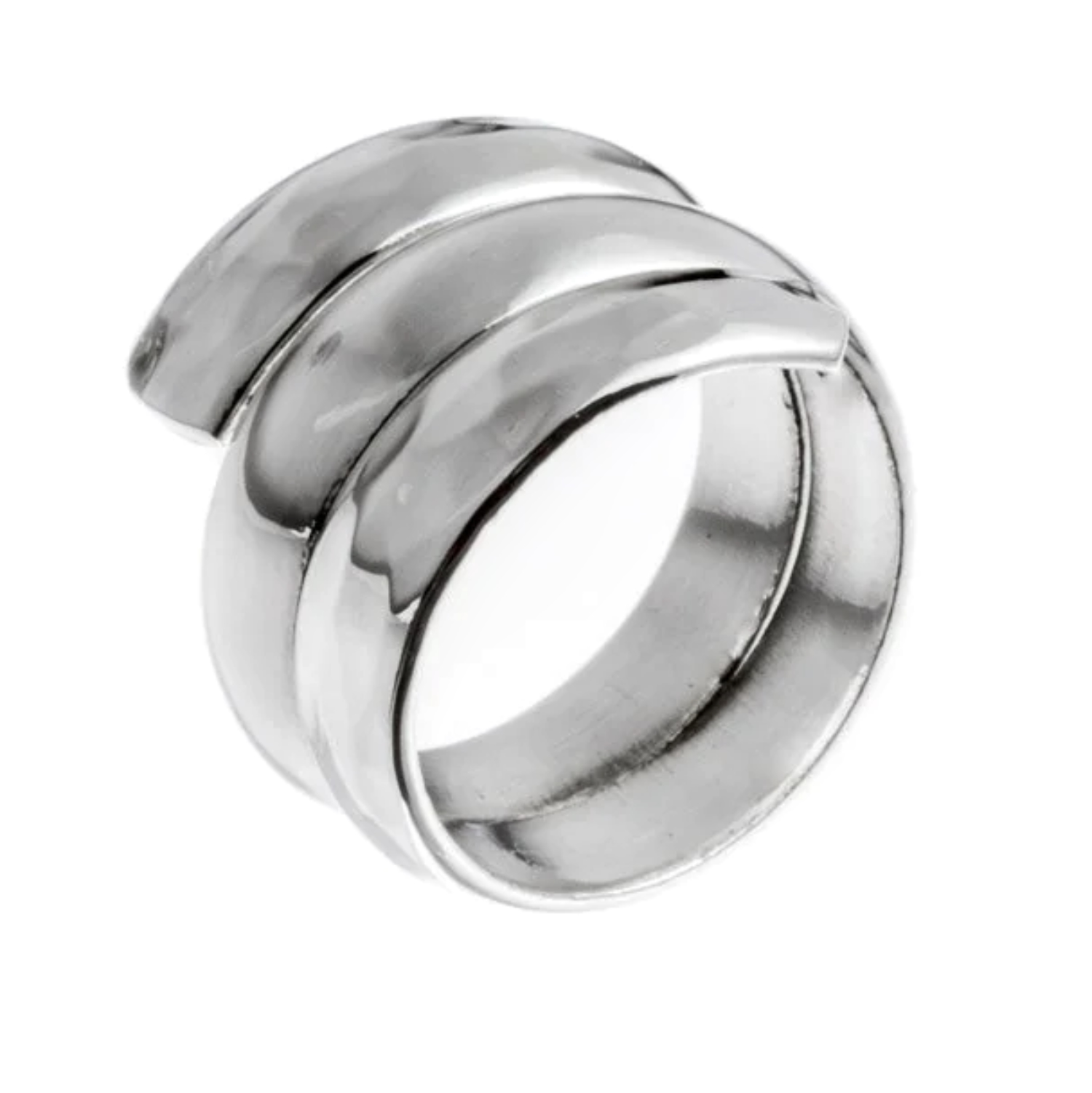 Anillo de Plata ley 925, Enroscado triple con acabado martillado numero 6.