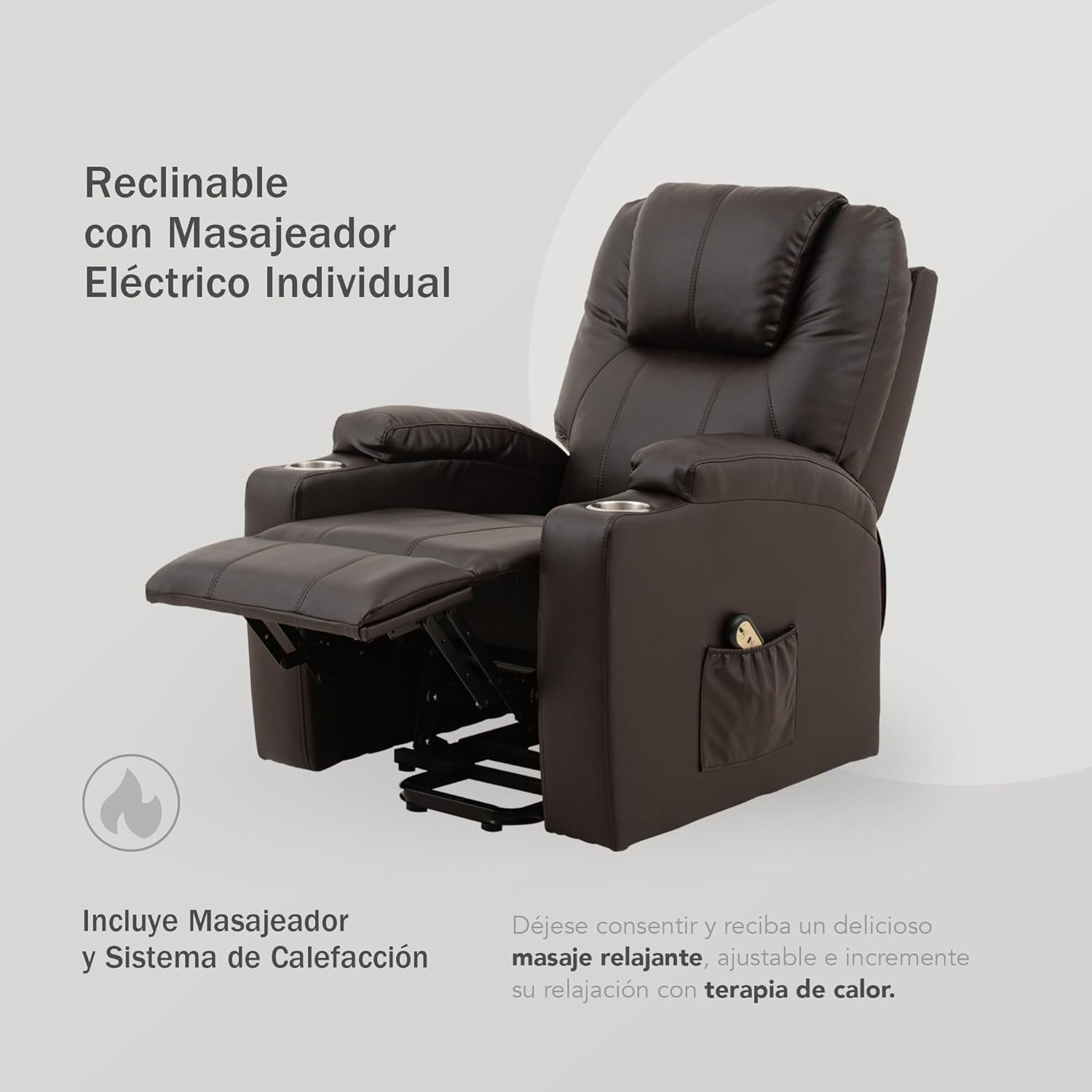 Sillón Reclinable con Masajeador Eléctrico Individual - Reposet Reclinable Confortable con Elevador para Facilitar El Descenso del Adulto del Sofá - para Sala De TV - Phoenix (Chocolate)