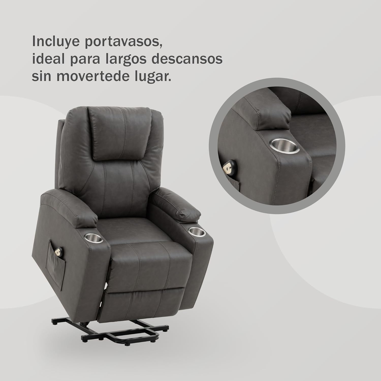 Sillón Reclinable con Masajeador Eléctrico Individual - Reposet Reclinable Confortable con Elevador para Facilitar El Descenso del Adulto del Sofá - para Sala De TV - Phoenix (Gris)