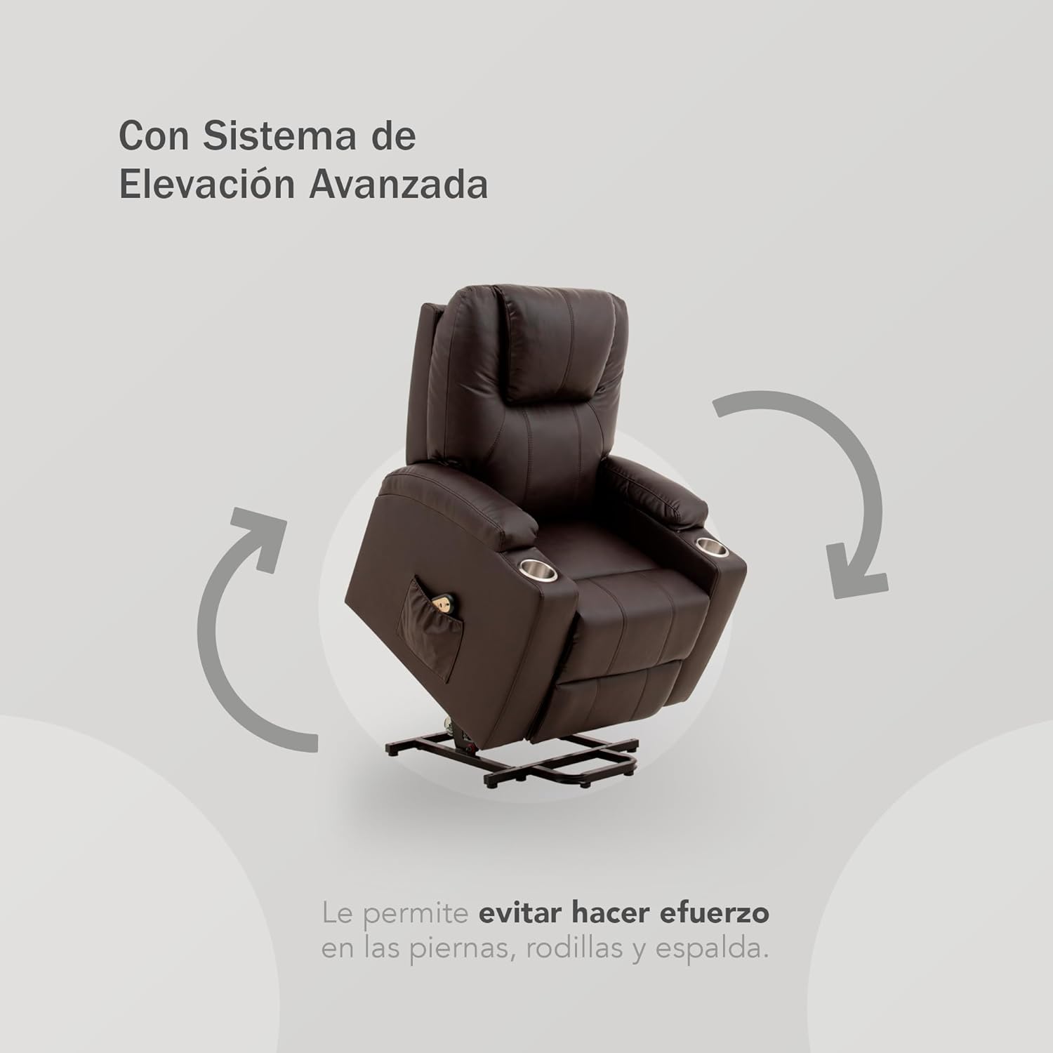 Sillón Reclinable con Masajeador Eléctrico Individual - Reposet Reclinable Confortable con Elevador para Facilitar El Descenso del Adulto del Sofá - para Sala De TV - Phoenix (Chocolate)