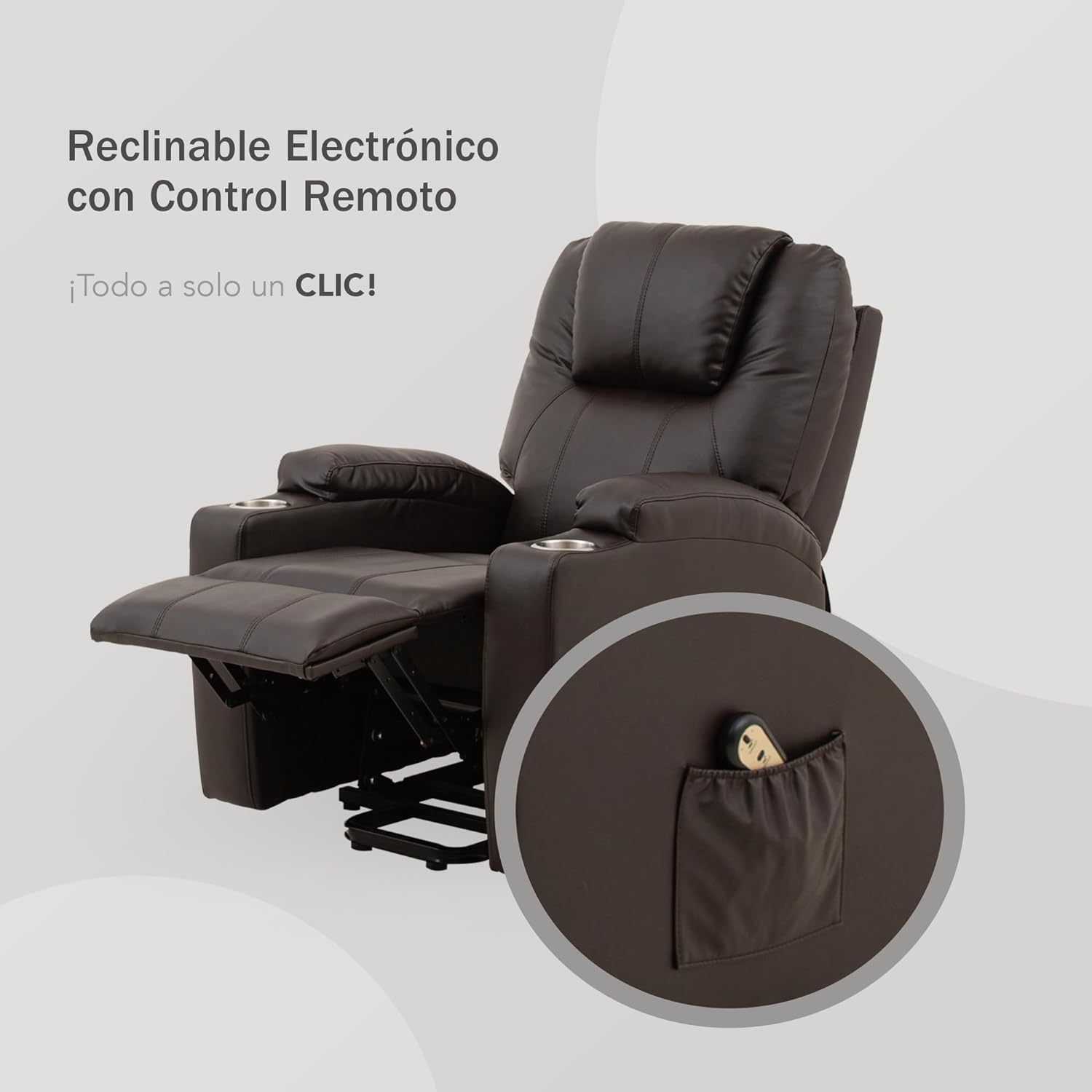 Sillón Reclinable con Masajeador Eléctrico Individual - Reposet Reclinable Confortable con Elevador para Facilitar El Descenso del Adulto del Sofá - para Sala De TV - Phoenix (Chocolate)