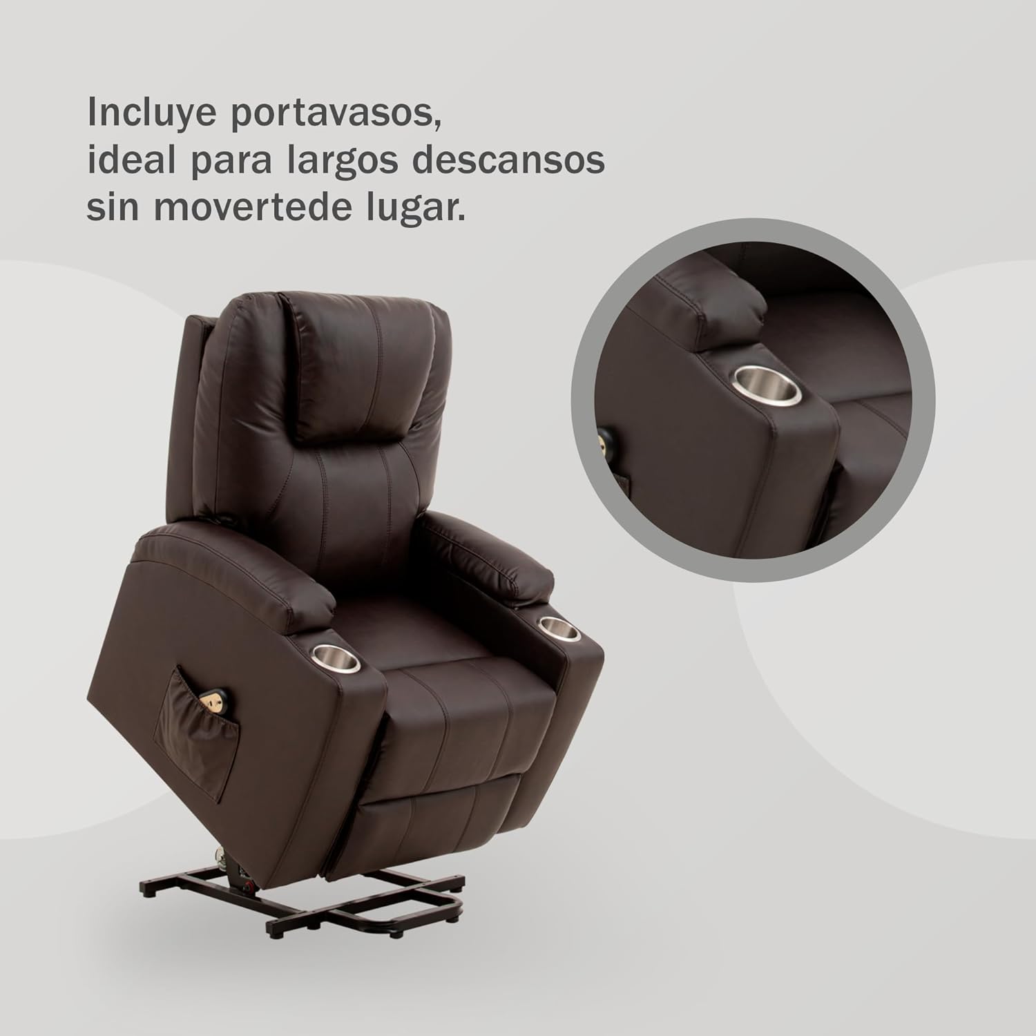 Sillón Reclinable con Masajeador Eléctrico Individual - Reposet Reclinable Confortable con Elevador para Facilitar El Descenso del Adulto del Sofá - para Sala De TV - Phoenix (Chocolate)