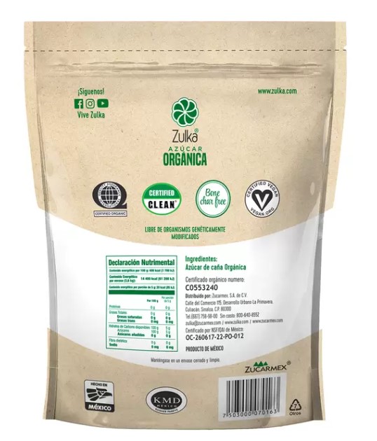 Azúcar Morena Orgánica Zulka Bolsa De 3.6 Kg