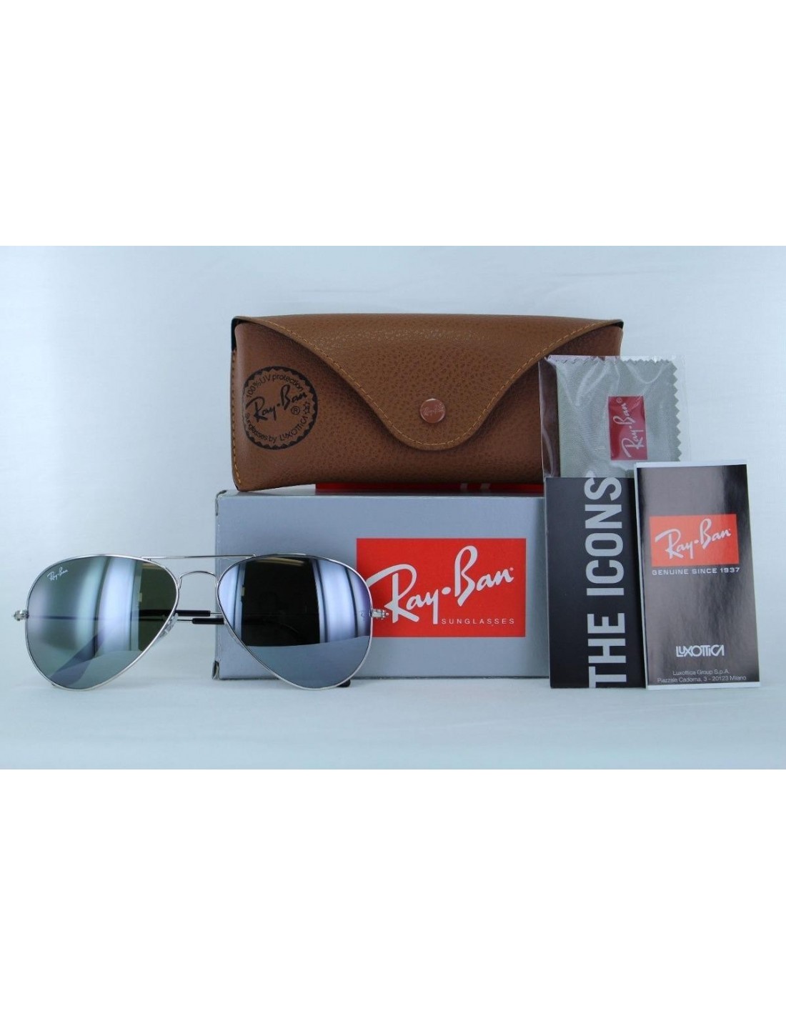 Lentes de sol Ray Ban Rb3025 W3277 Aviator Gris Espejo Plata Gota Clasico