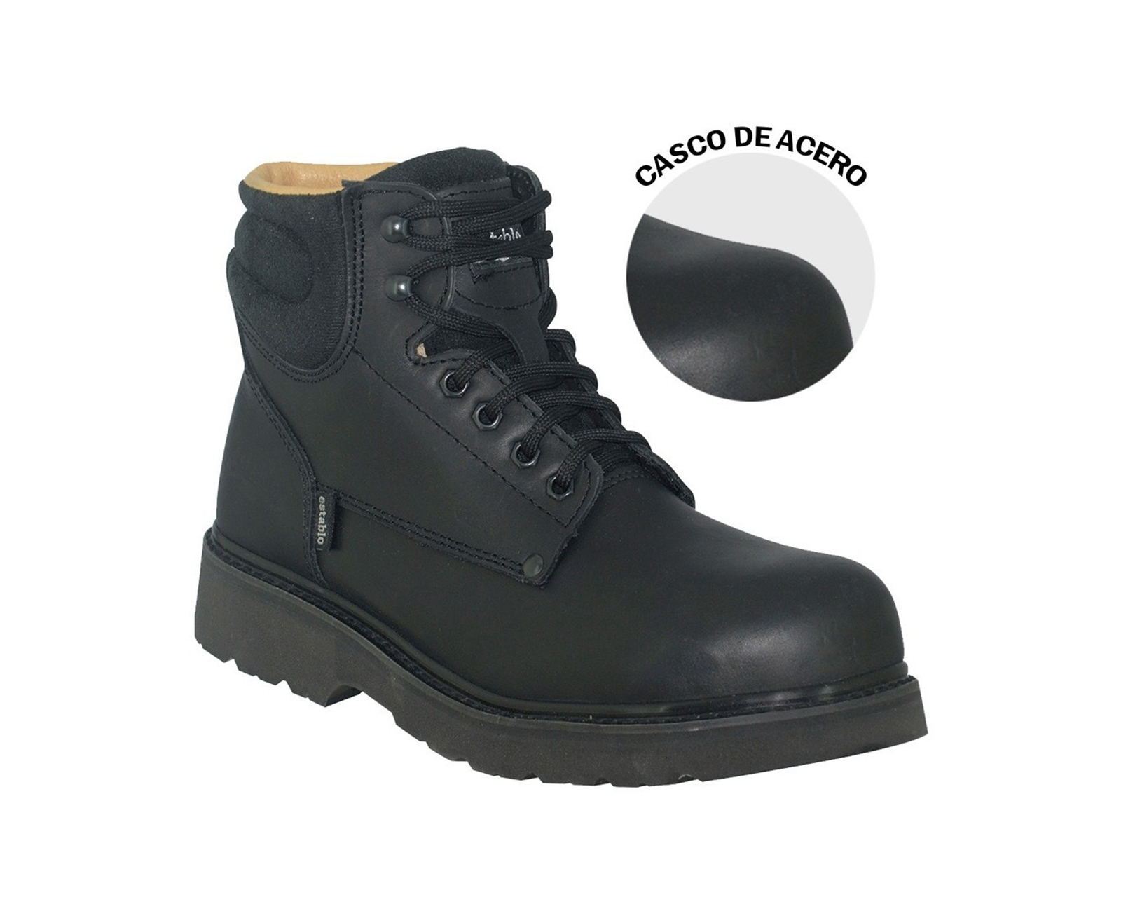 Bota Industrial De Piel Para Trabajo Con Casquillo Establo 504 Color Negro.