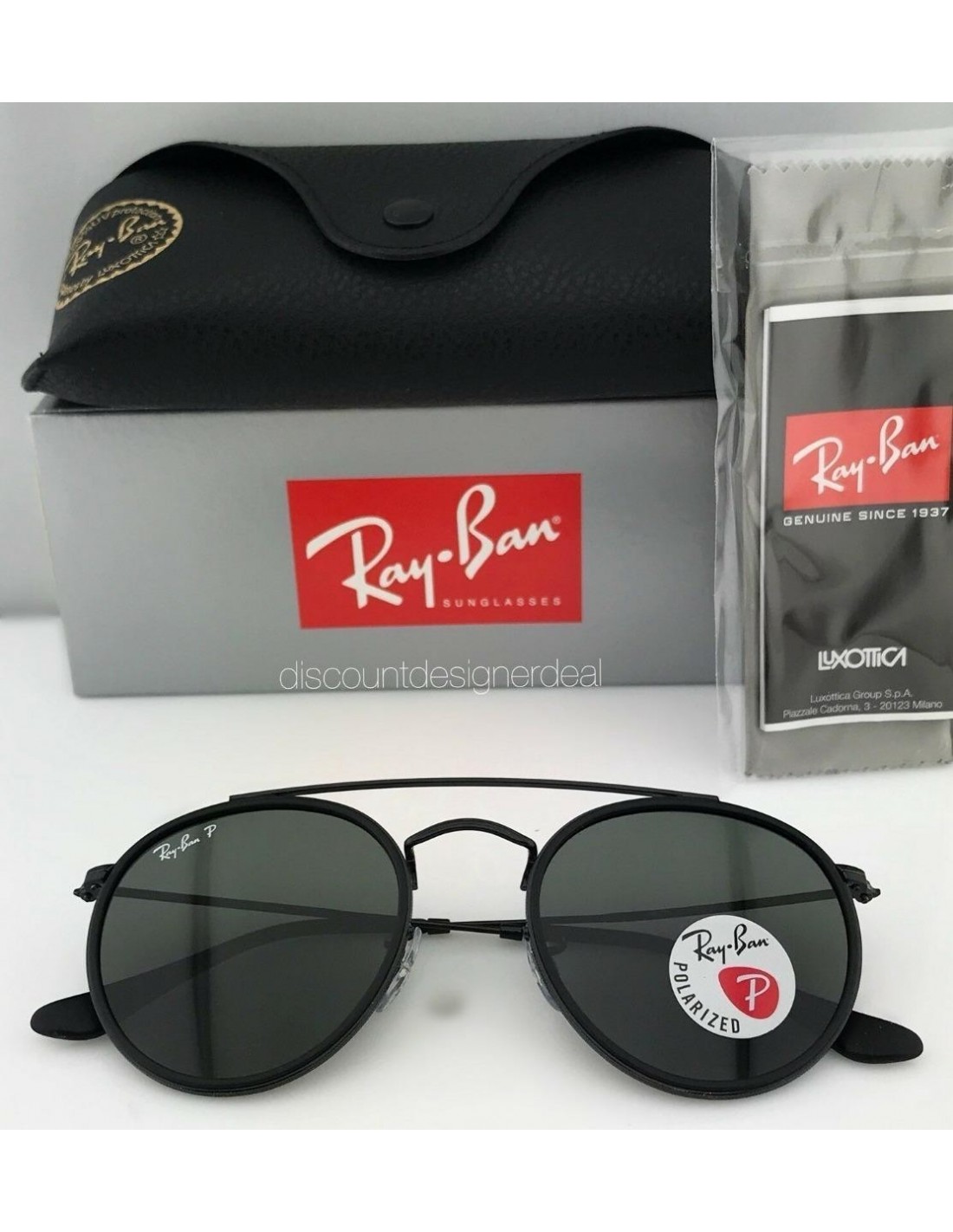 Lentes de sol Ray Ban Rb3647n 002/58 Round Double Bridge Negro Polarizado