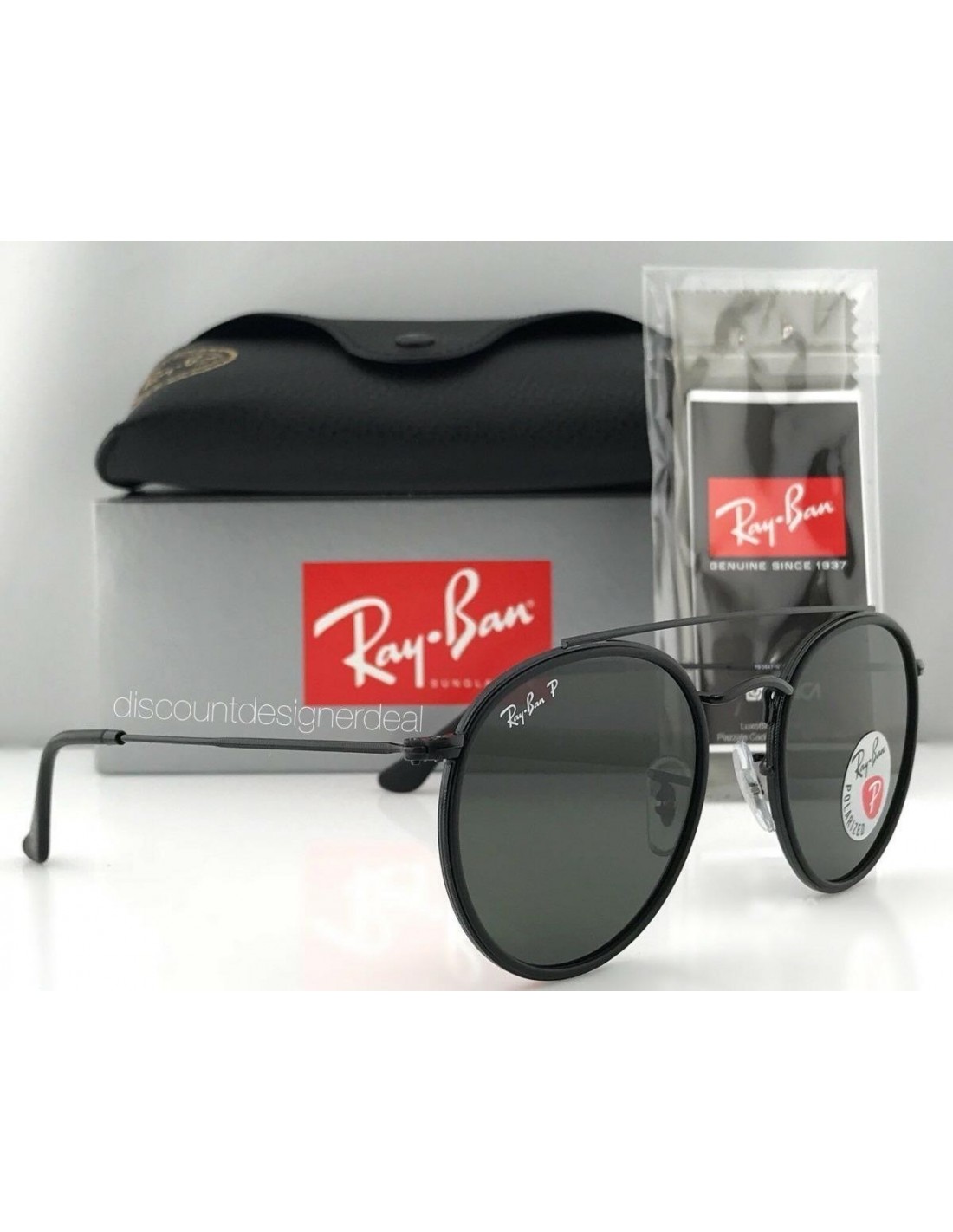Lentes de sol Ray Ban Rb3647n 002/58 Round Double Bridge Negro Polarizado
