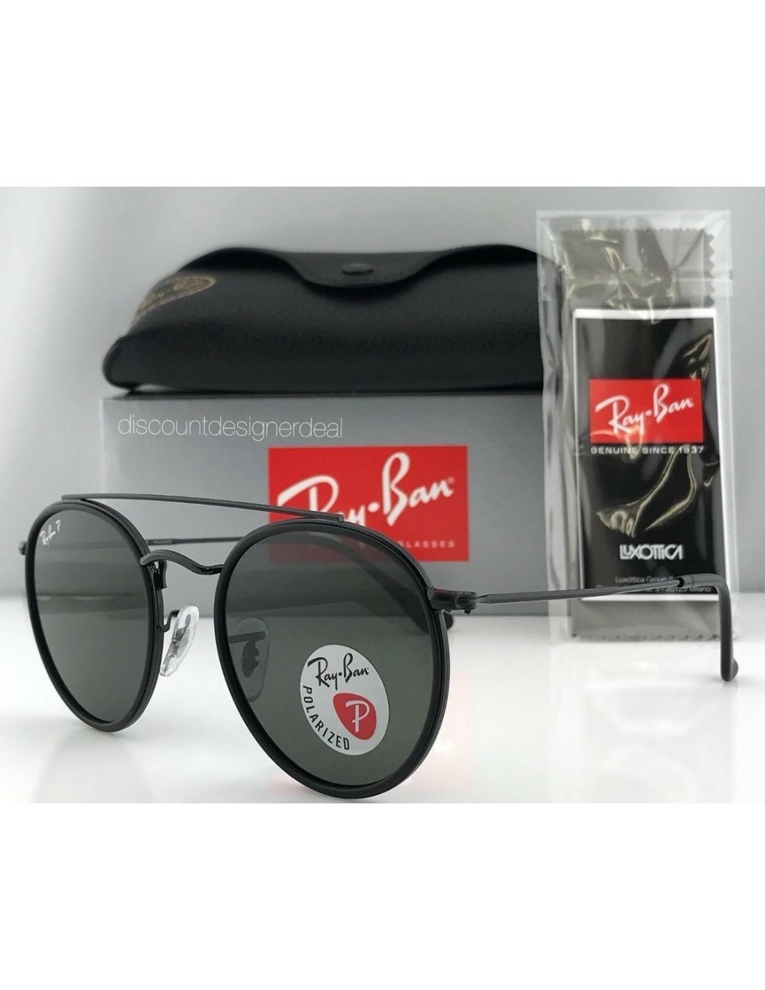 Lentes de sol Ray Ban Rb3647n 002/58 Round Double Bridge Negro Polarizado