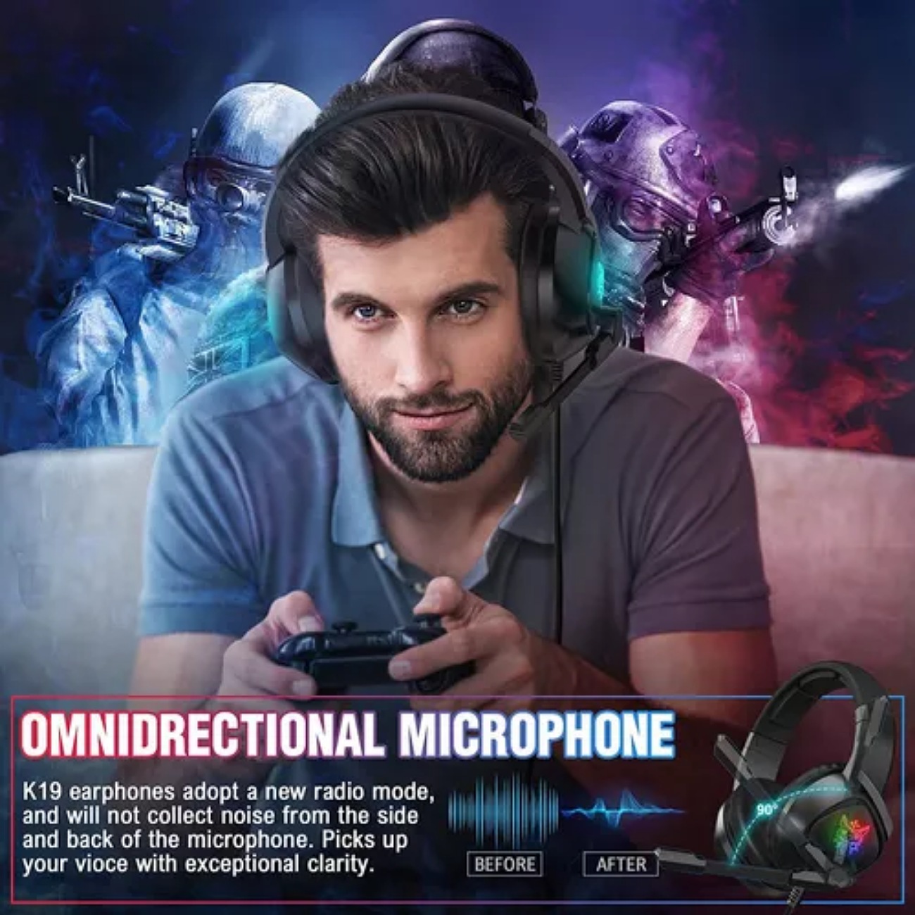 Audífonos Gamer Onikuma K19 Con micrófono Luz Rgb Led Para Xbox Ps4 Pc