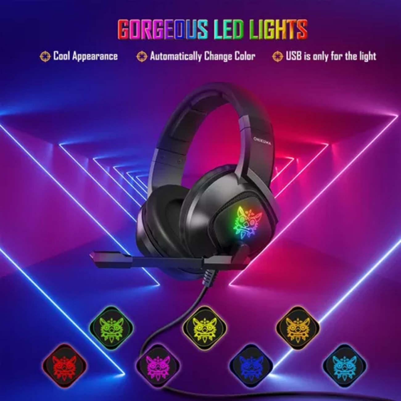 Audífonos Gamer Onikuma K19 Con micrófono Luz Rgb Led Para Xbox Ps4 Pc