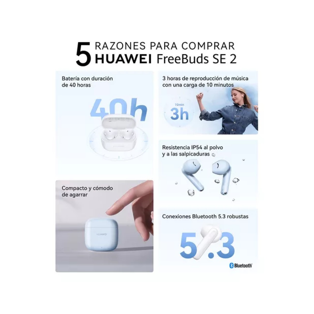 Audifonos Huawei Freebuds Se 2 azul, 40 horas De Música Continua