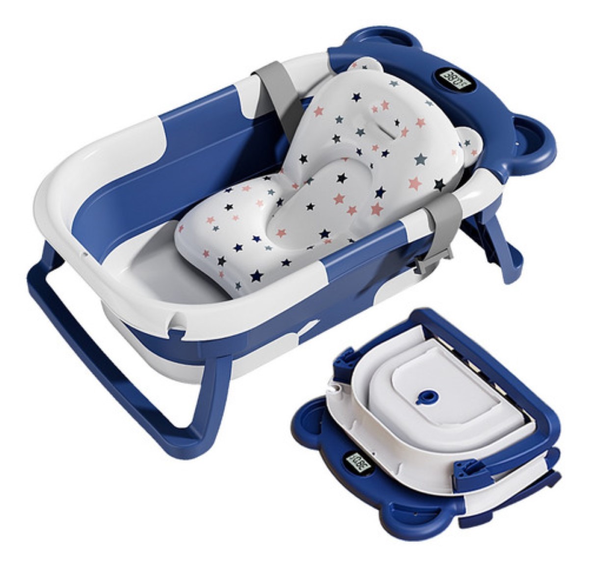 Bañera Bebés Plegable Tina De Baño Con Cojín  Azul.