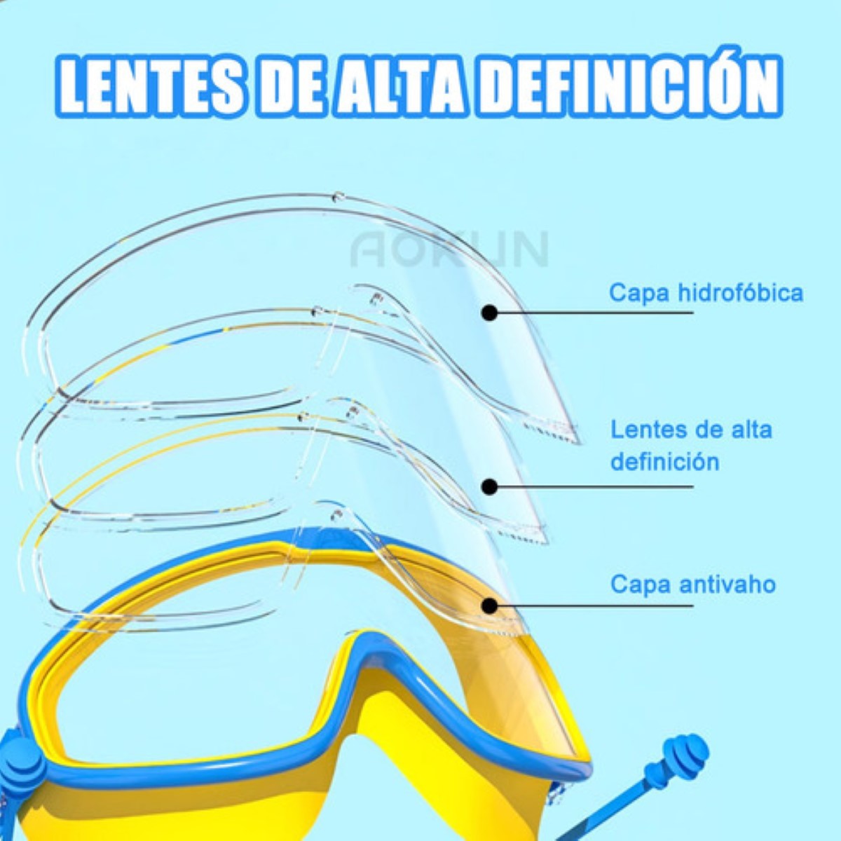 Lentes Googles Natacion Niños Dinosaurio Azul 3 a 14 años