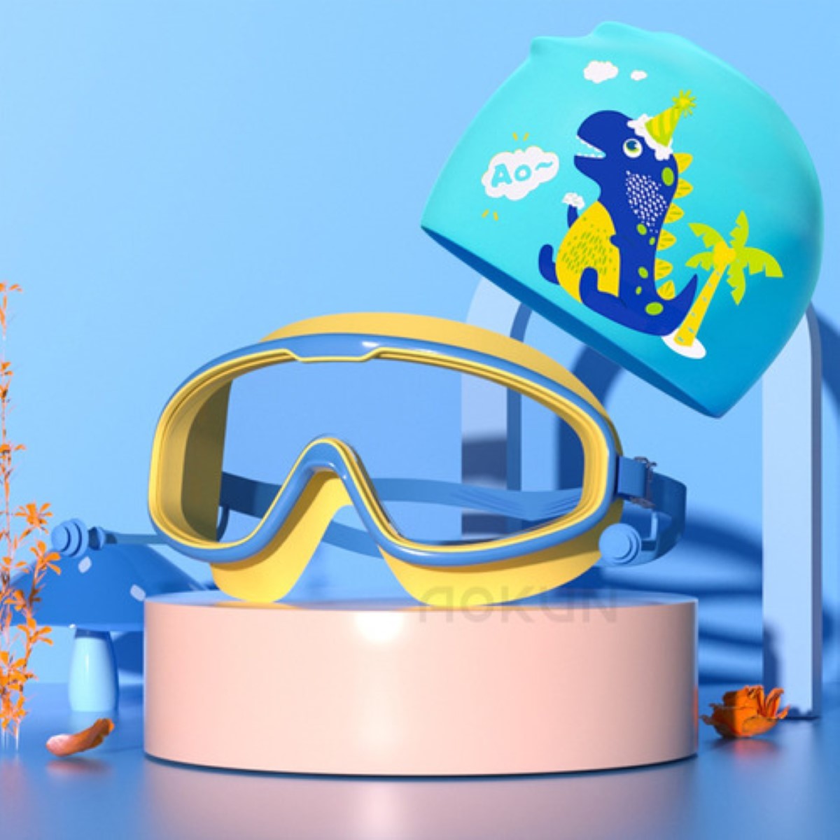 Lentes Googles Natacion Niños Dinosaurio Azul 3 a 14 años