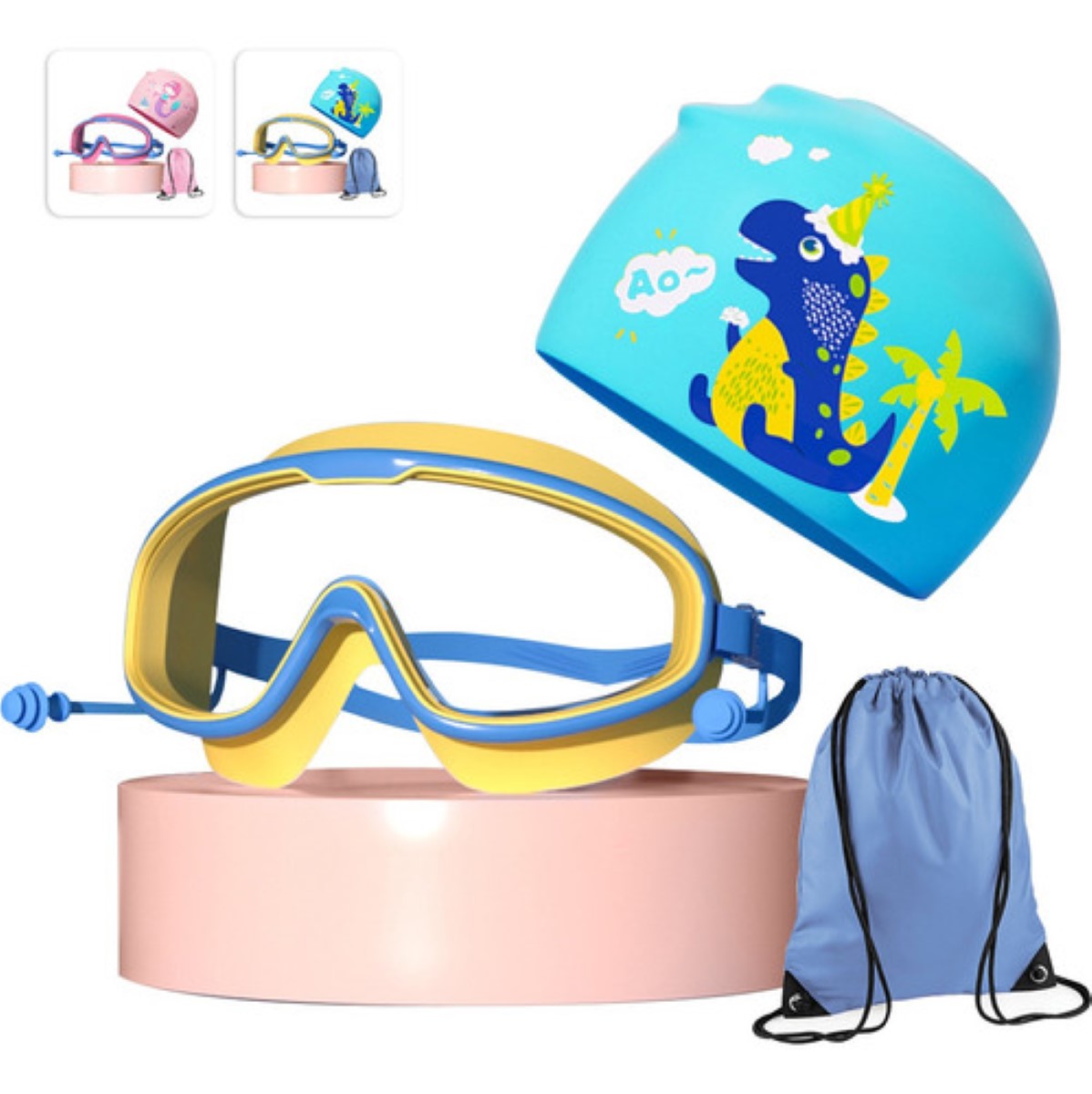 Lentes Googles Natacion Niños Dinosaurio Azul 3 a 14 años
