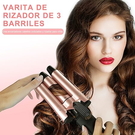 A Rizador de Cabello, Juego de Rizadora de Pelo 3 en 1 con 3 Barriles, Ferro de Rizador de Cabello Intercambiables, Ondas Cerámica con Temperatura Ajustable Calentamiento Rápido, para Todo Tipo de Pelo.