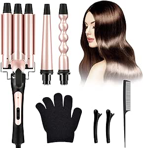 A Rizador de Cabello, Juego de Rizadora de Pelo 3 en 1 con 3 Barriles, Ferro de Rizador de Cabello Intercambiables, Ondas Cerámica con Temperatura Ajustable Calentamiento Rápido, para Todo Tipo de Pelo.
