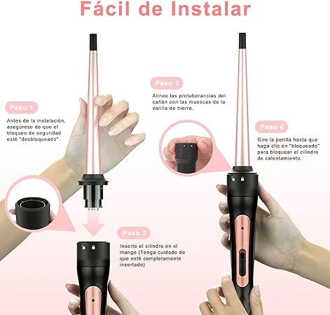 A Rizador de Cabello, Juego de Rizadora de Pelo 3 en 1 con 3 Barriles, Ferro de Rizador de Cabello Intercambiables, Ondas Cerámica con Temperatura Ajustable Calentamiento Rápido, para Todo Tipo de Pelo.