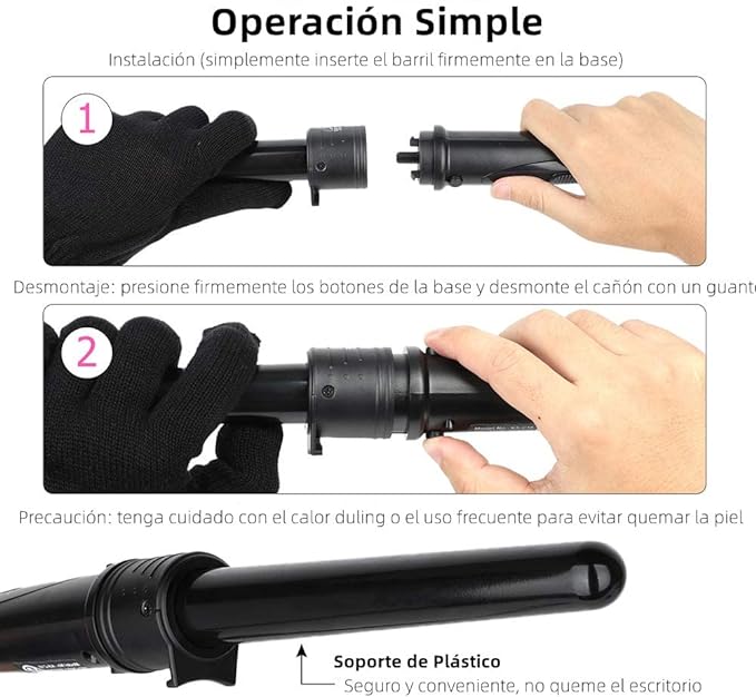 A Rizador de Cabello, 3 en 1 Pinzas Rizadoras con Guantes, Rizador de Pelo de Cerámica Ajustable con Peines y Clips Juego de varillas de rizador de pelo con LED de Temperatura Ajustable para Cabello Largo y Corto Herramientas de Peinado.