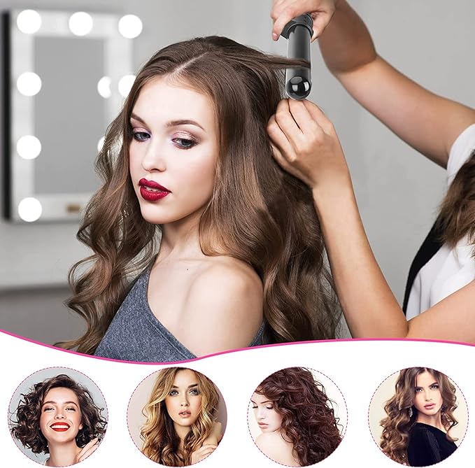 A Rizador de Cabello, 3 en 1 Pinzas Rizadoras con Guantes, Rizador de Pelo de Cerámica Ajustable con Peines y Clips Juego de varillas de rizador de pelo con LED de Temperatura Ajustable para Cabello Largo y Corto Herramientas de Peinado.