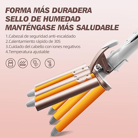 A Rizador de Pelo, Ondas Cerámica con Temperatura Ajustable, Cinco Tubo Rizador de Cabello de 22mm, se Calienta Rápidamente para Mujer Cabello Largo/Corto y Viajero Regalo