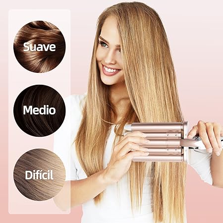 A Rizador de Pelo, Ondas Cerámica con Temperatura Ajustable, Cinco Tubo Rizador de Cabello de 22mm, se Calienta Rápidamente para Mujer Cabello Largo/Corto y Viajero Regalo