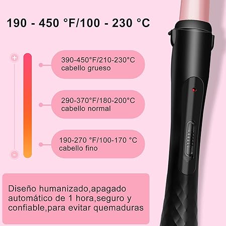 A Rizador de Pelo Profesional, Moldeador Cabello de Cerámica 1 Tubo, Juego de Rizadora para Cabello con Guantes Peines y Clips, Calentamiento Rápido y Temperatura Ajustable, para Todo Tipo de Pelo