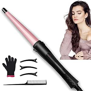 A Rizador de Pelo Profesional, Moldeador Cabello de Cerámica 1 Tubo, Juego de Rizadora para Cabello con Guantes Peines y Clips, Calentamiento Rápido y Temperatura Ajustable, para Todo Tipo de Pelo