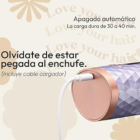 A Rizador de cabello inalámbrico portátil - Temporizador 6 Temperaturas, Crea rizos perfectos, 60 minutos us, Wireless Curler Apagado Automatico