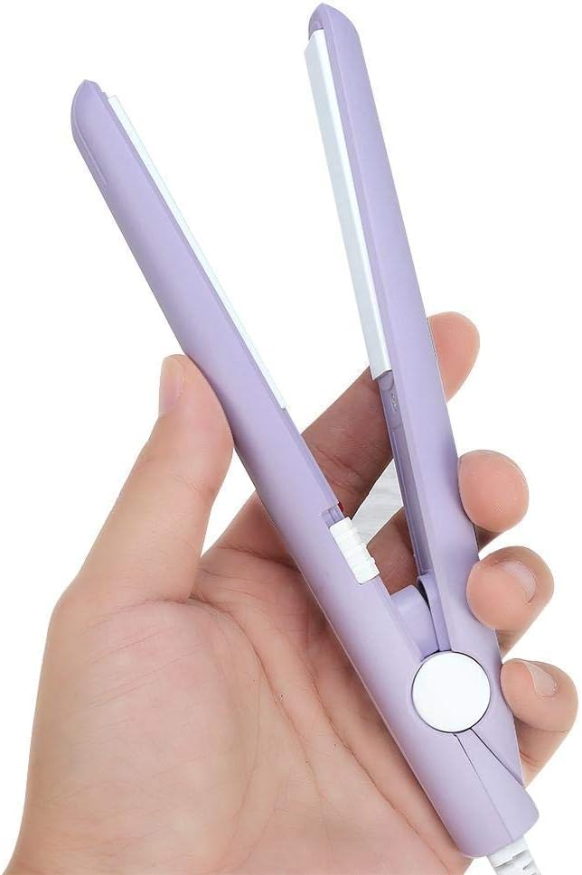 A Mini plancha de pelo, rizador de calefacción de hierro plano de turmalina de cerámica portátil 2 en 1 para rizar enderezar flequillo, cabello ondulado cabello corto plancha para cabello(Púrpura)