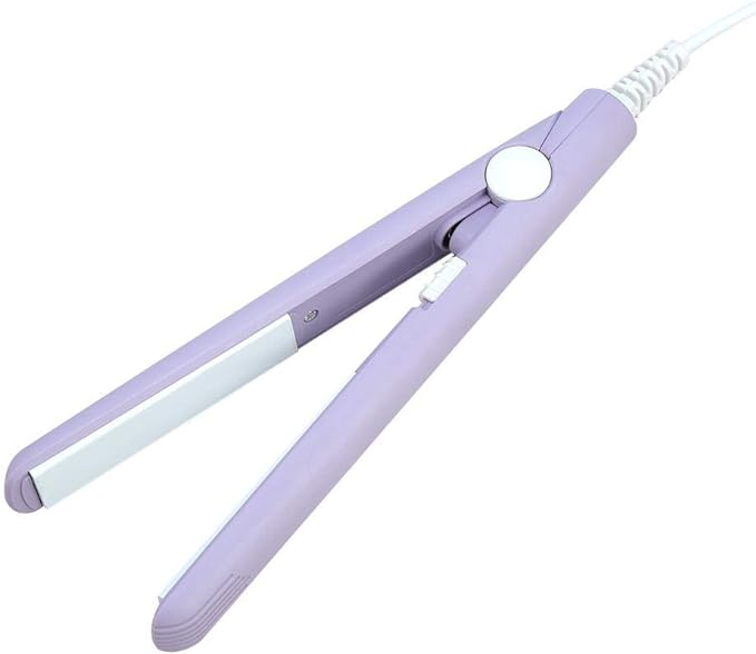 A Mini plancha de pelo, rizador de calefacción de hierro plano de turmalina de cerámica portátil 2 en 1 para rizar enderezar flequillo, cabello ondulado cabello corto plancha para cabello(Púrpura)