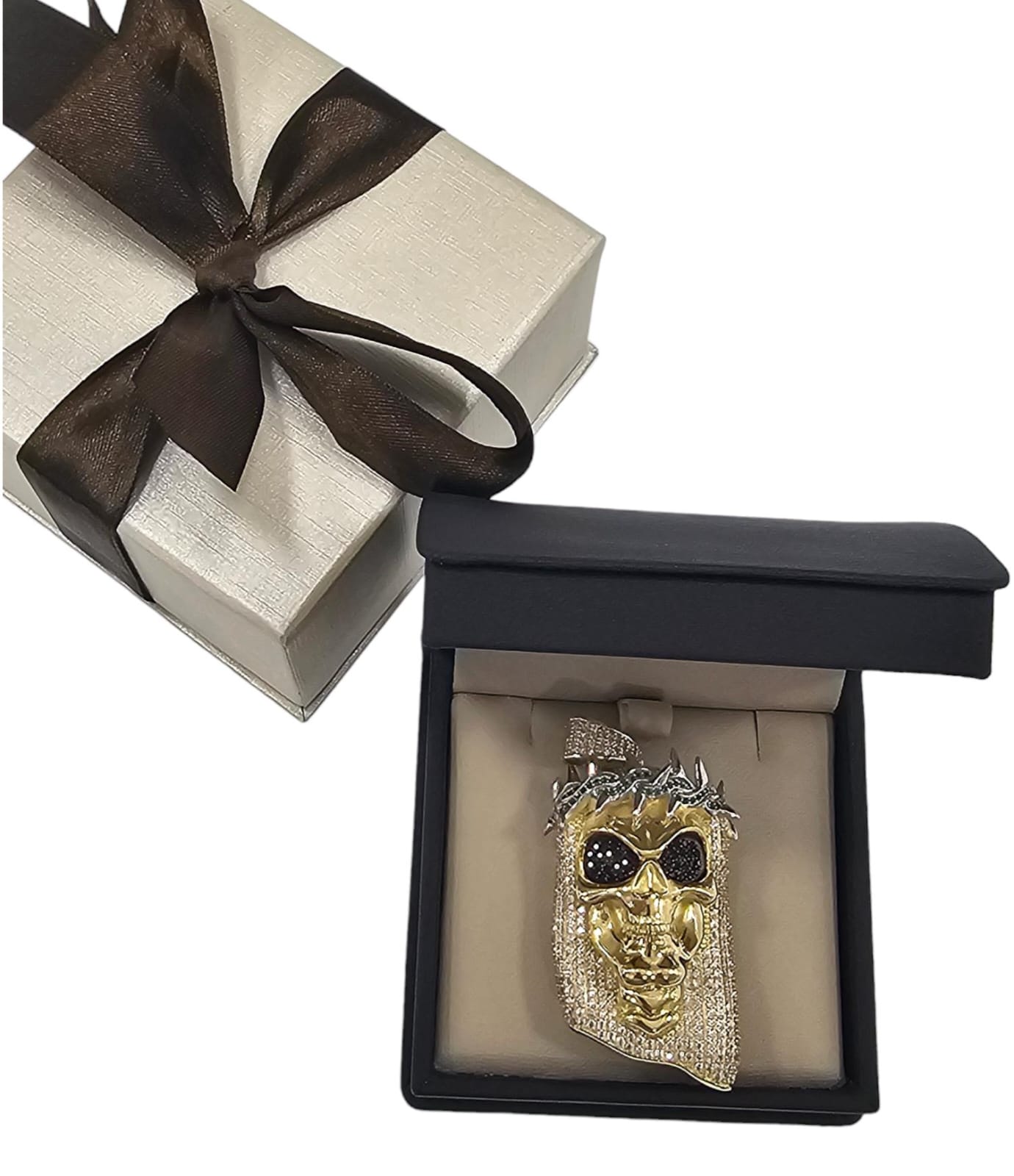 Dije de Calavera con Corona o Rostro santa muerte Oro 10K