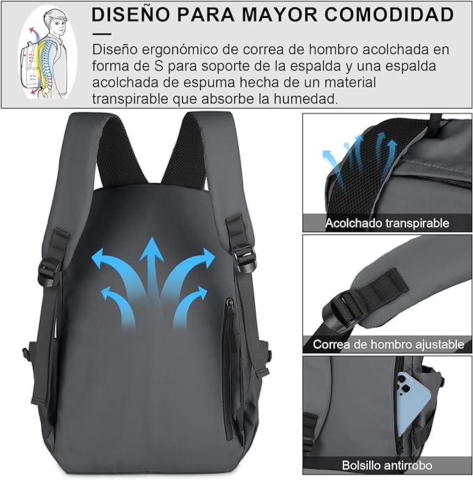 A Mochila de Viaje Hombre Mochilas para Laptop Portátil 15.6 pulgadas Impermeable Mochila Antirrobo Ligero　Deportiva Universidad Elegante