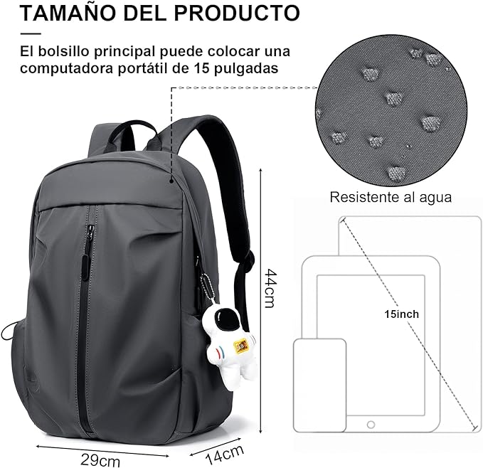 A Mochila de Viaje Hombre Mochilas para Laptop Portátil 15.6 pulgadas Impermeable Mochila Antirrobo Ligero　Deportiva Universidad Elegante