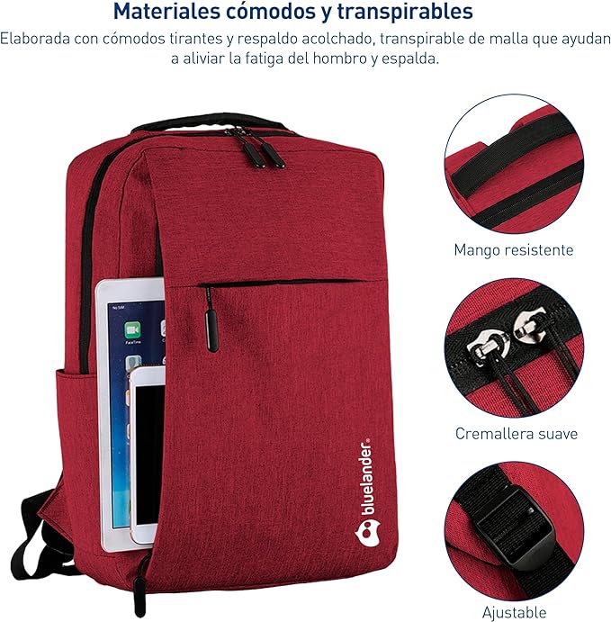 A Bluelander Mochila Antirrobo, Impermeable, Mochila para Laptop, Tablet, iPad y Cámara, Bolsillos Ocultos con Puerto de Carga USB para Power Bank (No incluida), Ligera, Cómoda, Materiales Resistentes, Excelente para Viajes y Oficina