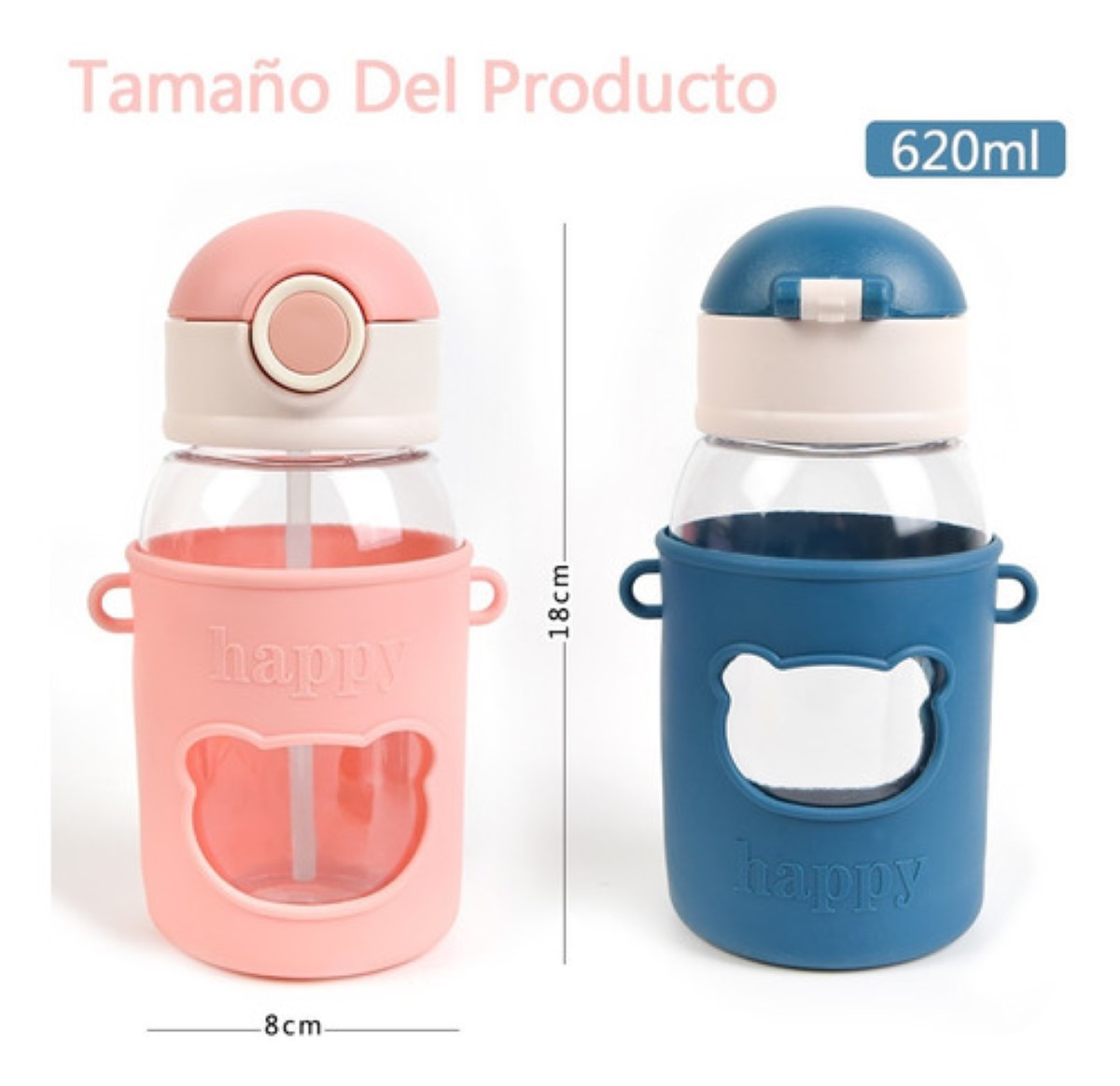 2 Botella De Agua Portátil Azul y Rosa 620 ml