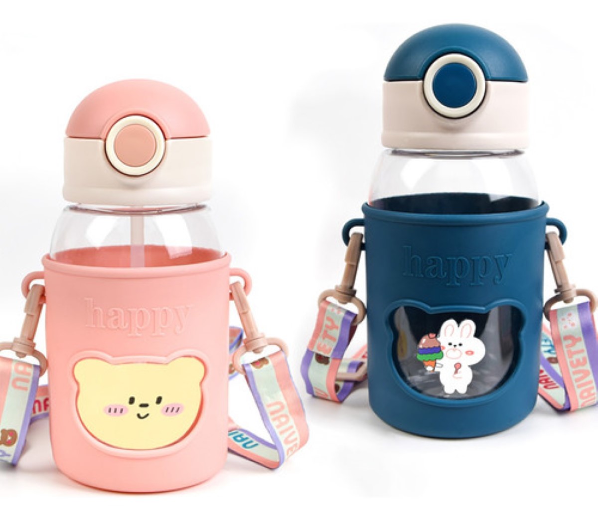 2 Botella De Agua Portátil Azul y Rosa 620 ml