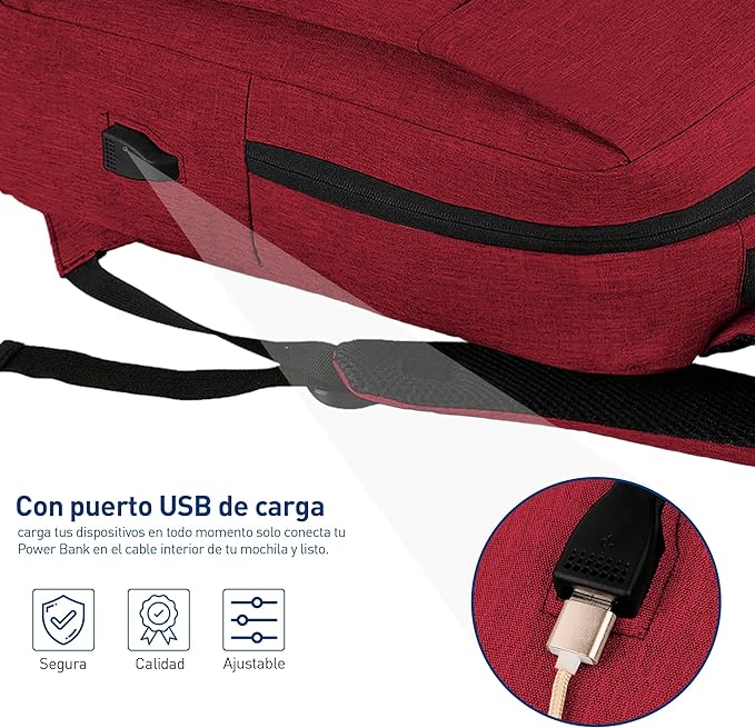 A Bluelander Mochila Antirrobo, Impermeable, Mochila para Laptop, Tablet, iPad y Cámara, Bolsillos Ocultos con Puerto de Carga USB para Power Bank (No incluida), Ligera, Cómoda, Materiales Resistentes, Excelente para Viajes y Oficina