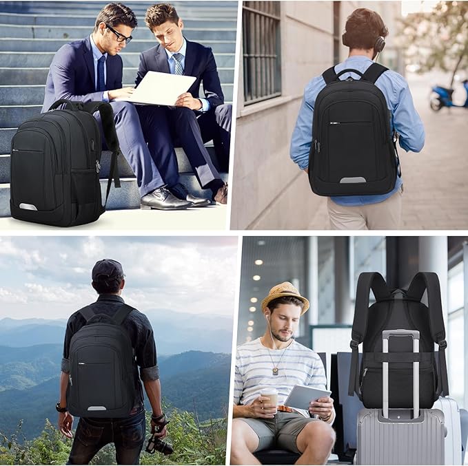 A Mochila de Viaje Hombre 28L Mochilas para Laptop 15.6 Pulgadas Impermeable para Antirrobo USB Estudiante Universitario Negro.
