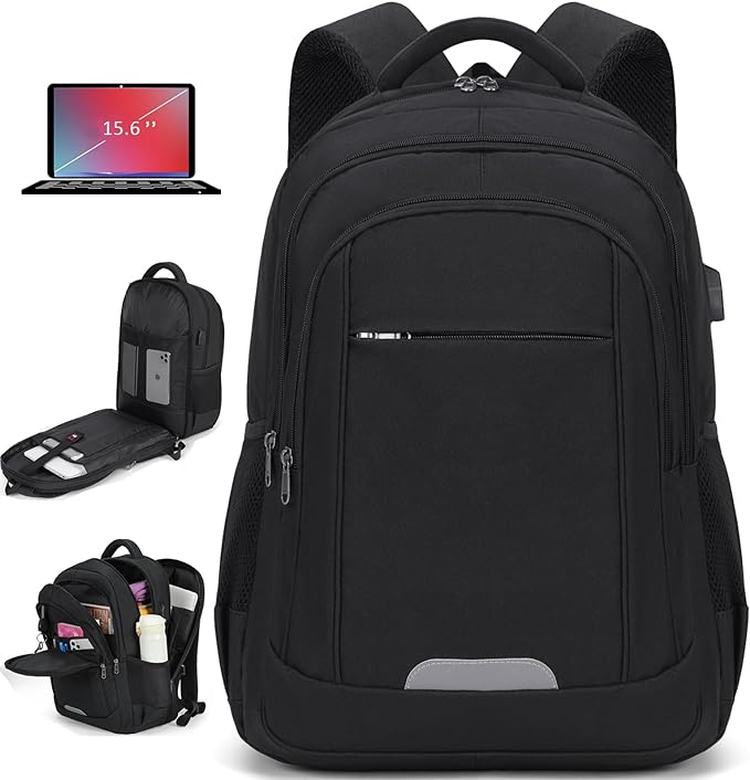 A Mochila de Viaje Hombre 28L Mochilas para Laptop 15.6 Pulgadas Impermeable para Antirrobo USB Estudiante Universitario Negro.